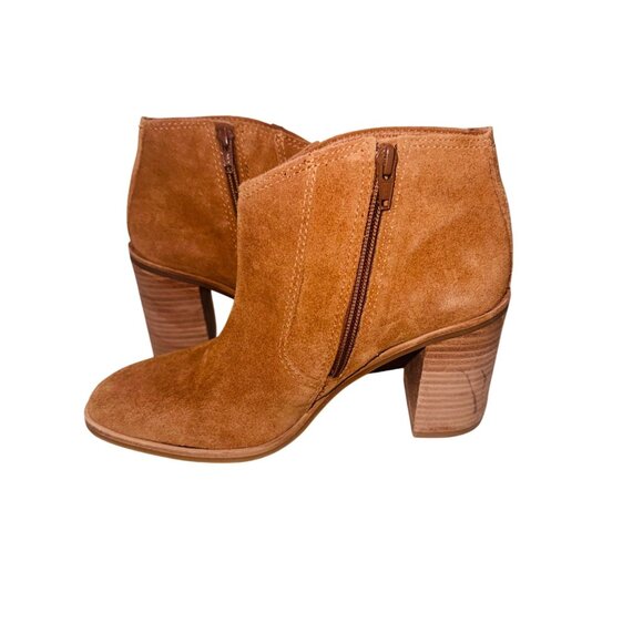 Lucky Brand Pellyon Suede Ankle Boot Stacked Block Heel Side Zipper 8 Retro Boho - Picture 12 of 14